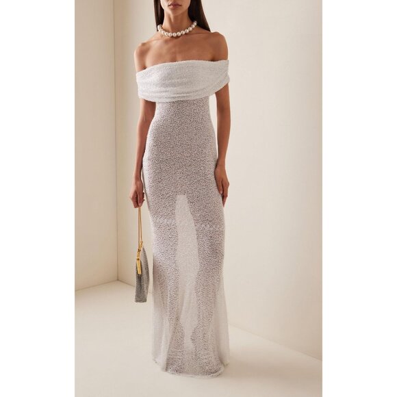 SELF-PORTRAIT Beaded Maxi Dress in White New Wedding Formal Gown Womens - Picture 15 of 16